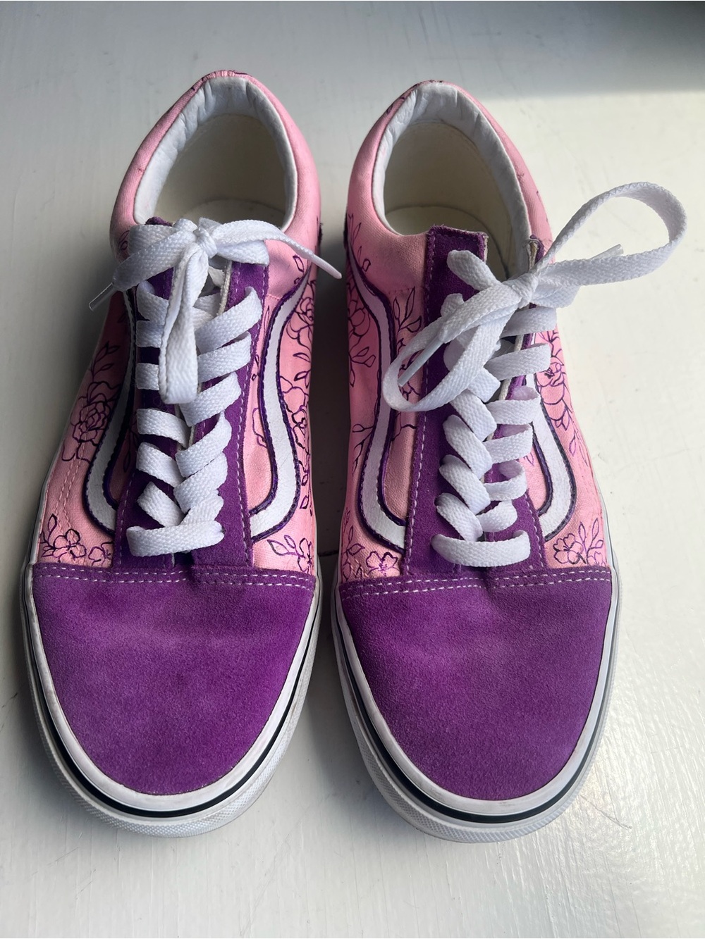 Vans Purple Suede with Pink Floral Shoes, 9.5 women’s - Picture 2 of 9